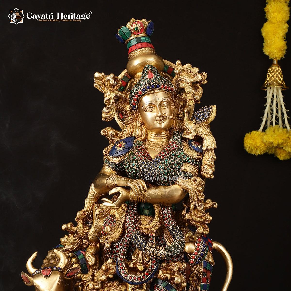 Brass Radha with Cow Statue – Divine Blessing for Your Home | Gayatri Heritage