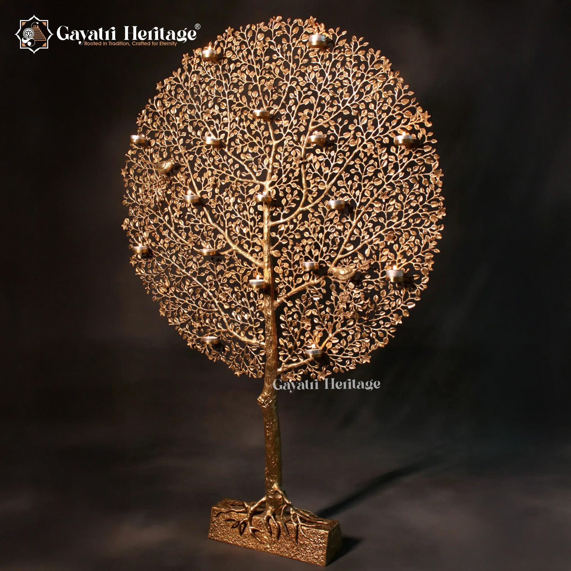 Brass Kalpavriksha with Candle Holders & Chirping Birds | Gayatri Heritage