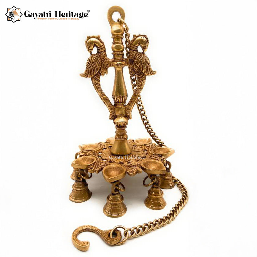Brass 8-Wick Diya – Mayur Design Traditional Lamp | Gayatri Heritage
