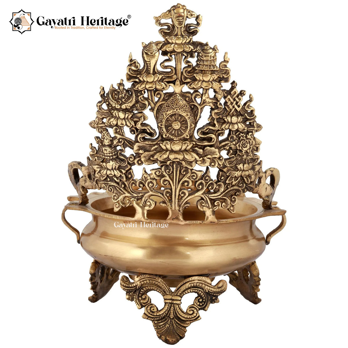 Brass Tibetan Buddhist Ashtamangala Urli – Sacred Home Decor