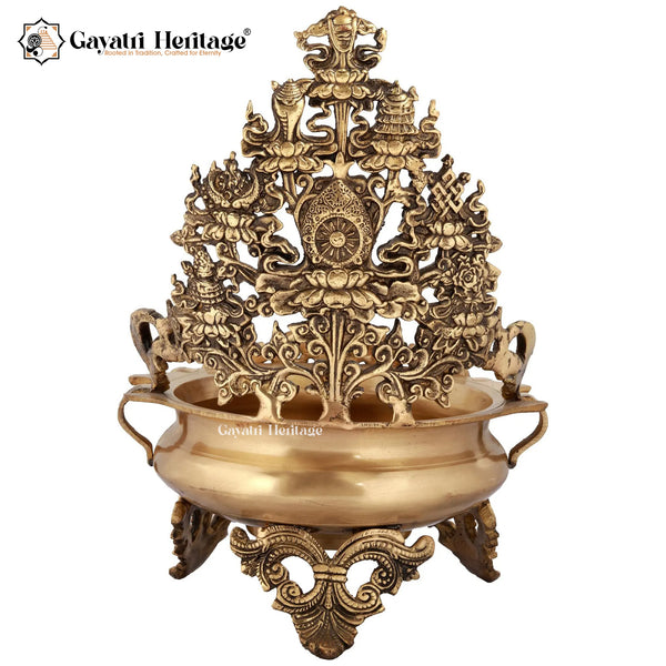 Brass Tibetan Buddhist Ashtamangala Urli – Sacred Home Decor