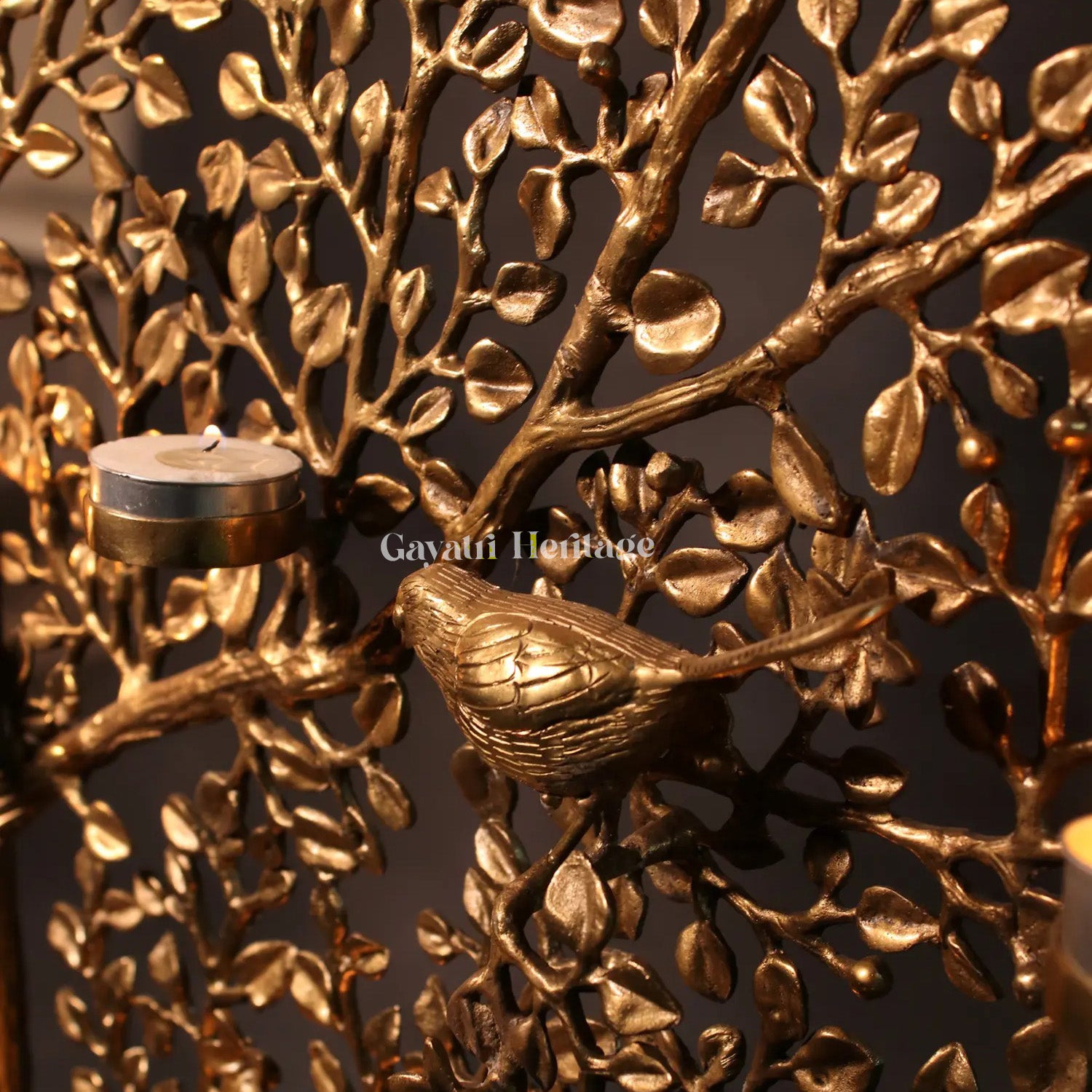 Brass Kalpavriksha with Candle Holders & Chirping Birds | Gayatri Heritage