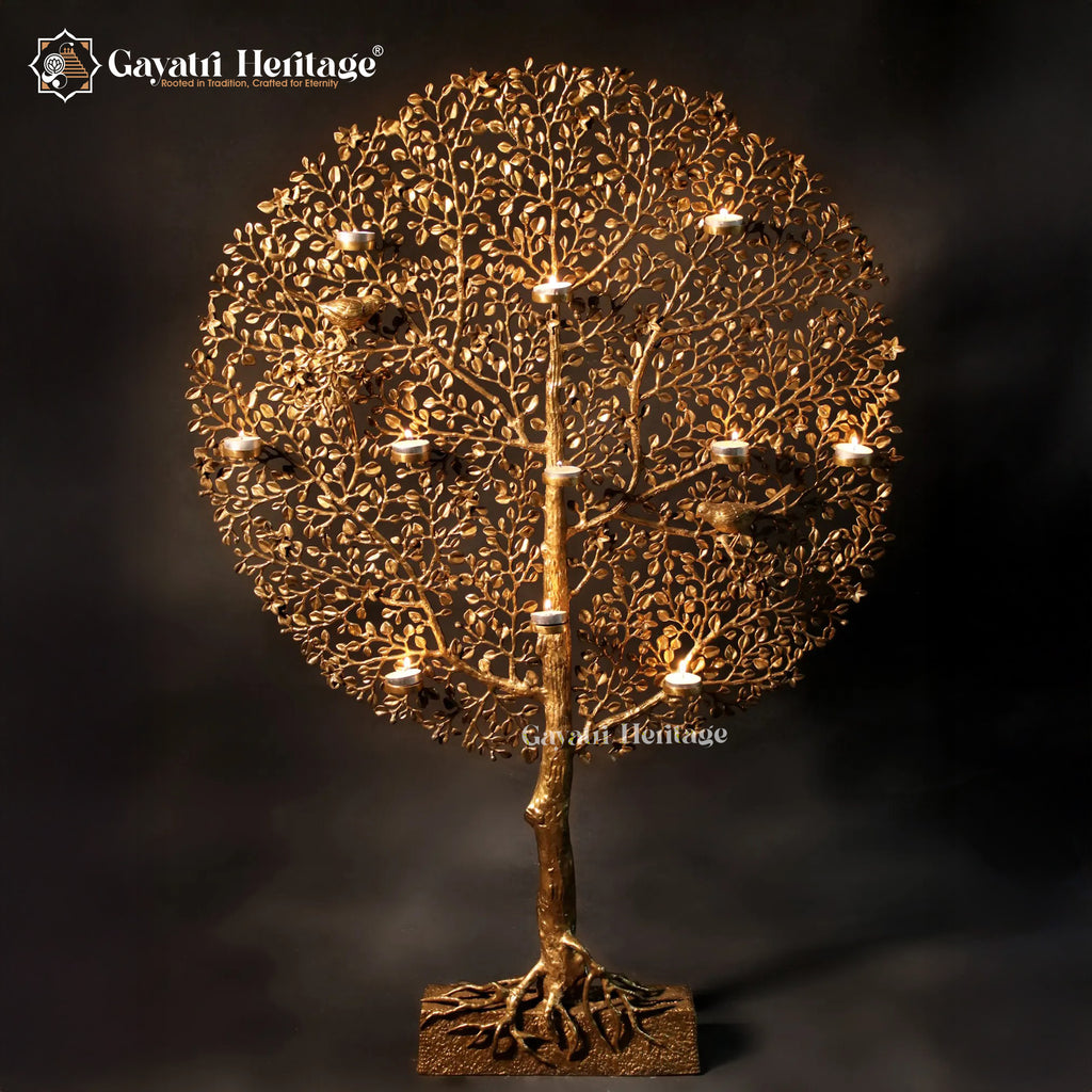 Brass Kalpavriksha with Candle Holders & Chirping Birds | Gayatri Heritage