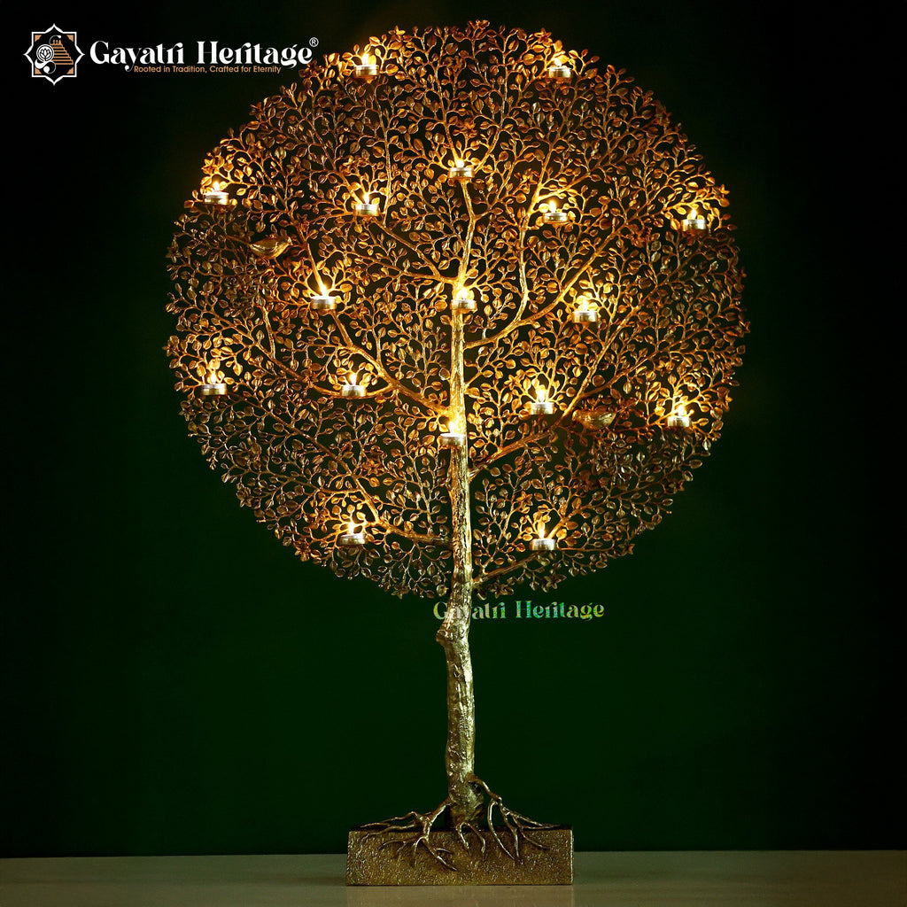 Brass Kalpavriksha with Candle Holders & Chirping Birds | Gayatri Heritage