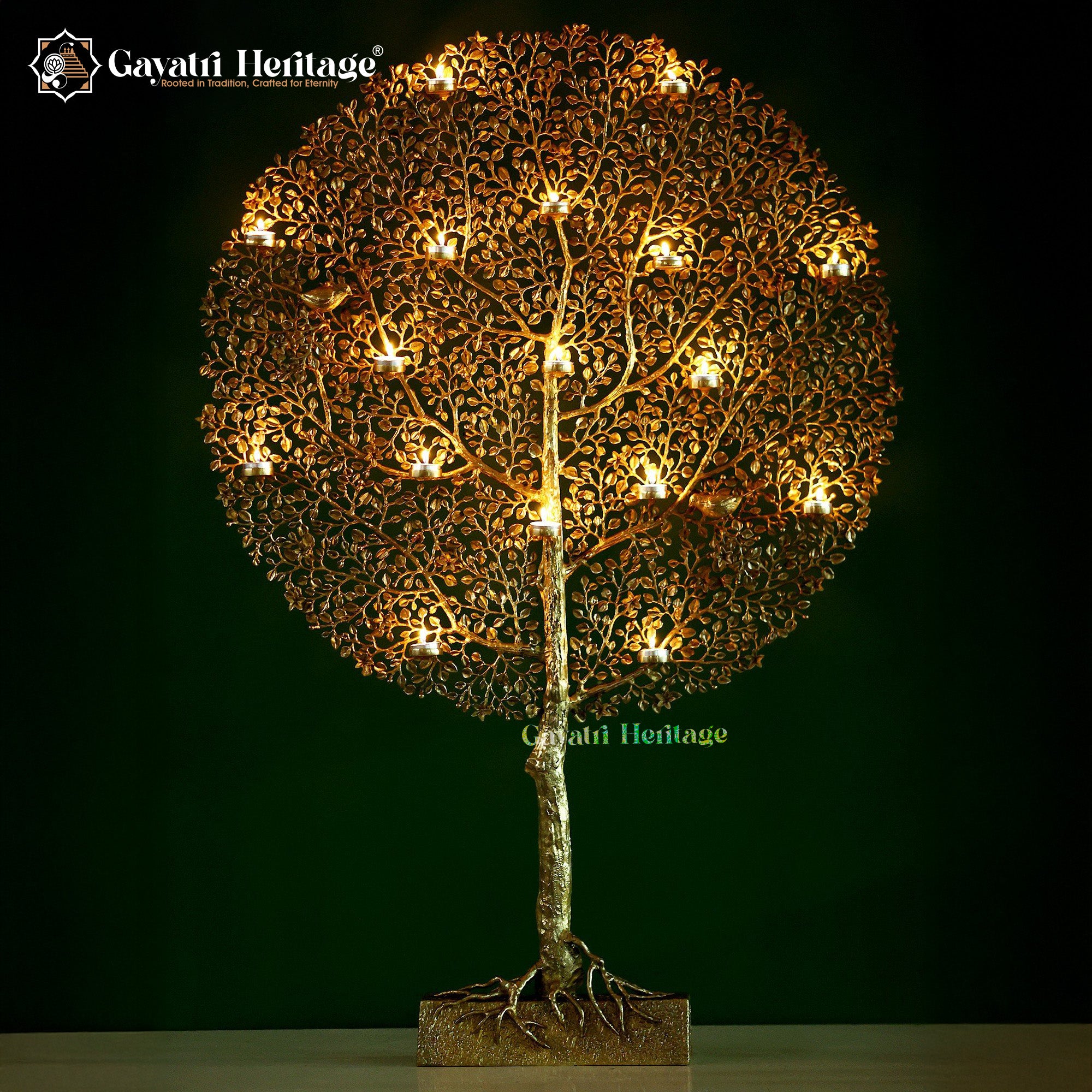 Brass Kalpavriksha with Candle Holders & Chirping Birds | Gayatri Heritage