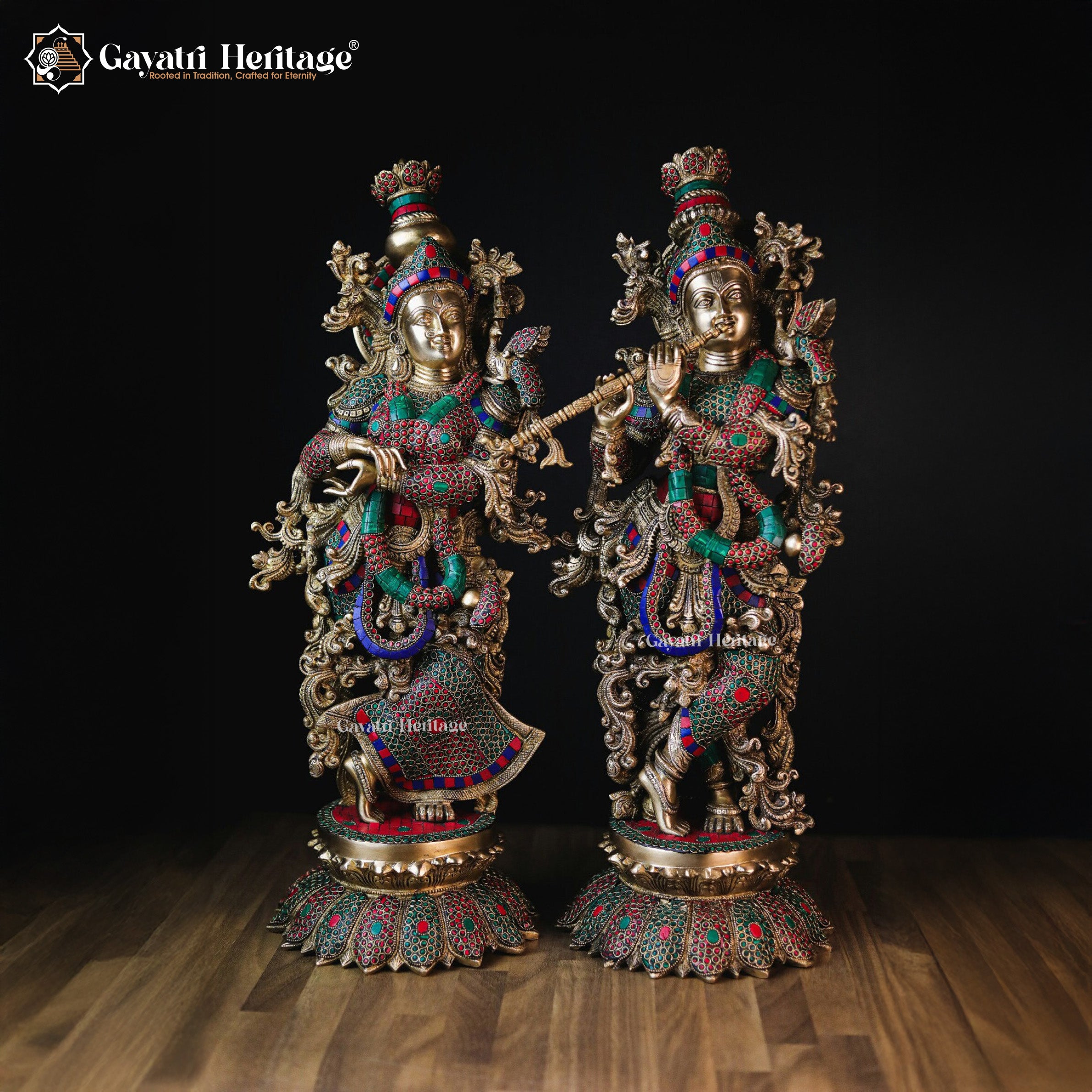 Brass Radha Krishna in Stonework – Divine Décor | Gayatri Heritage