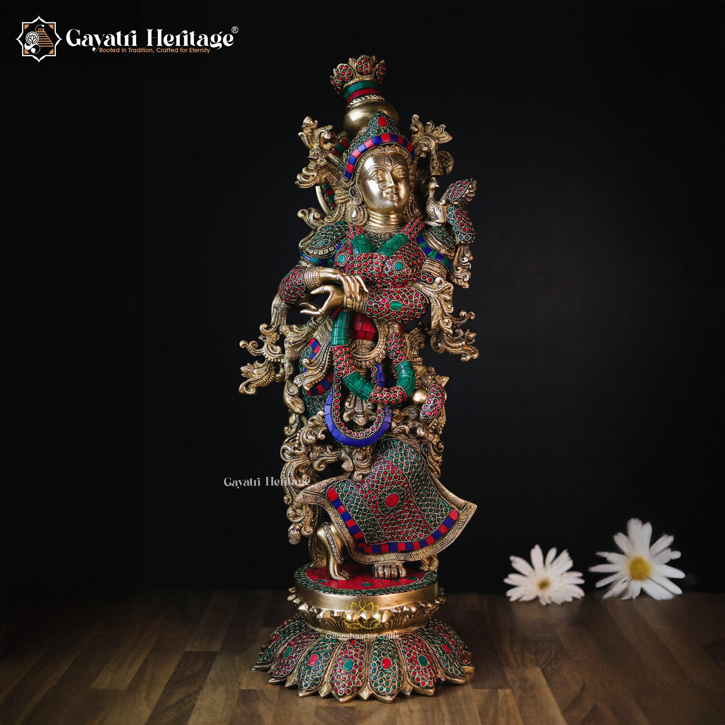 Brass Radha Krishna in Stonework – Divine Décor | Gayatri Heritage