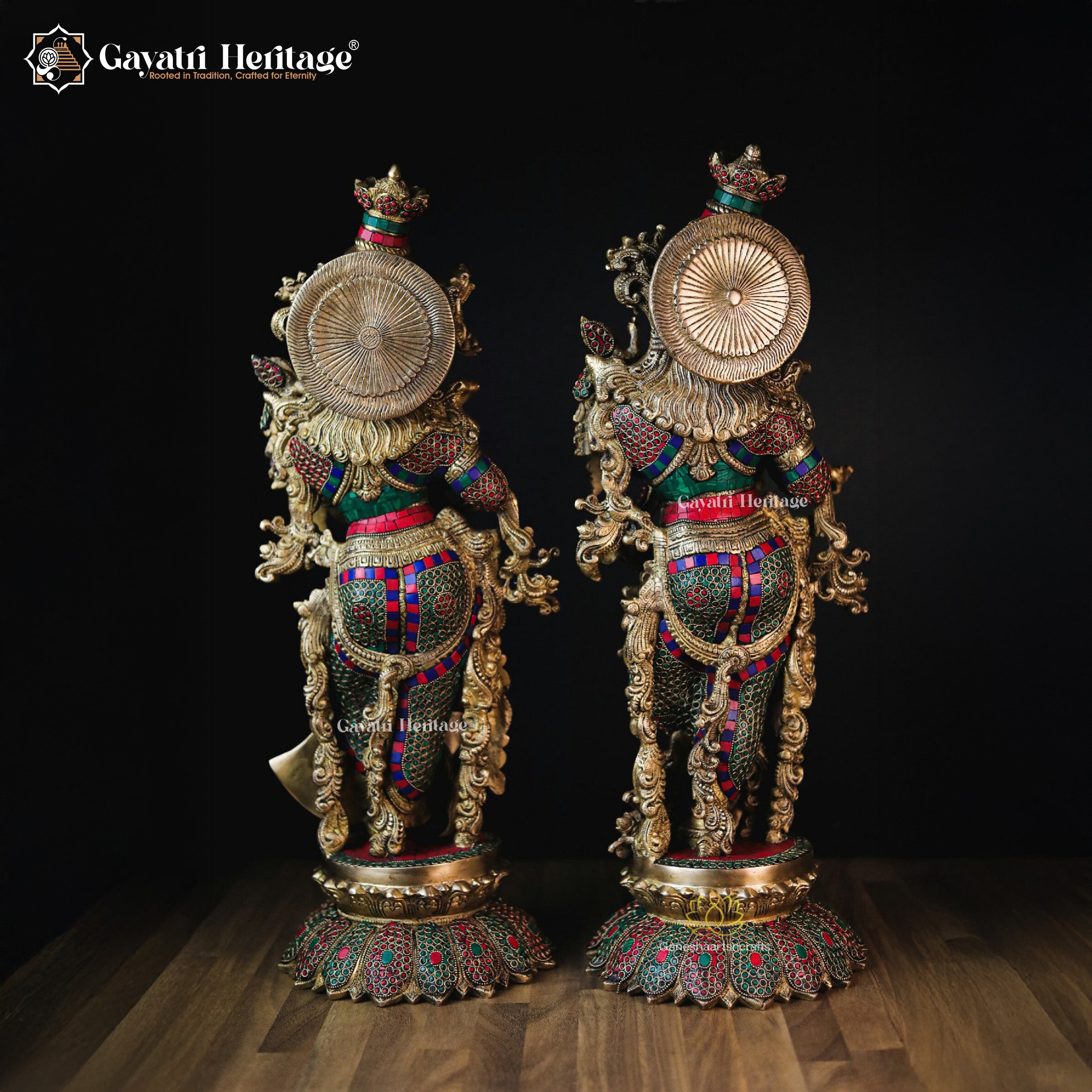 Brass Radha Krishna in Stonework – Divine Décor | Gayatri Heritage