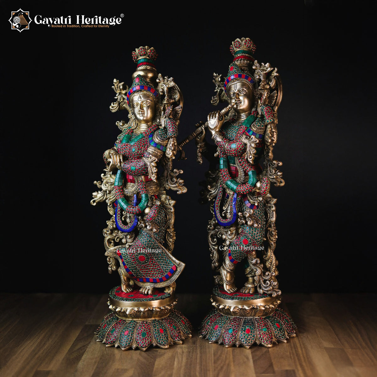 Brass Radha Krishna in Stonework – Divine Décor | Gayatri Heritage