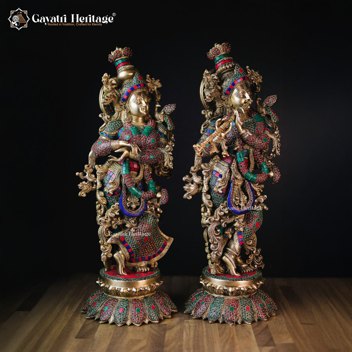Brass Radha Krishna in Stonework – Divine Décor | Gayatri Heritage