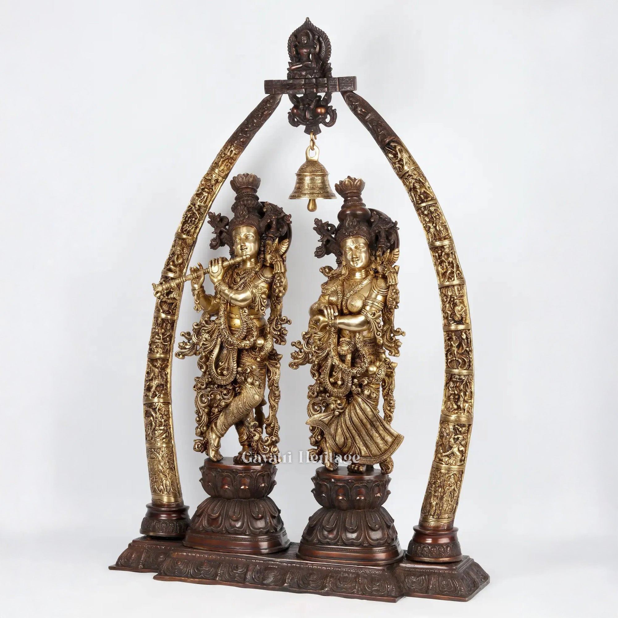 Brass Radha Krishna with Arch – Divine Love Idol | Gayatri Heritage