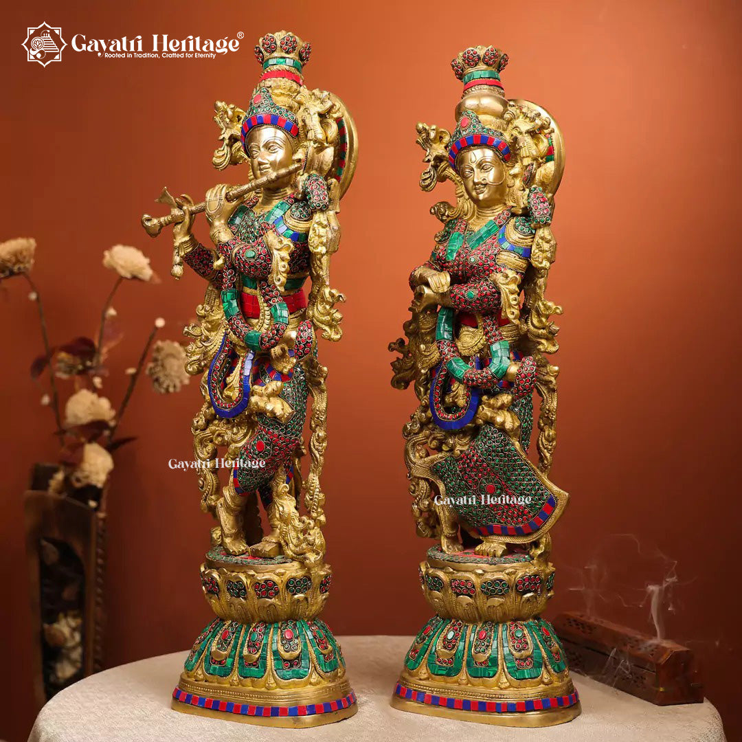 Brass Radha Krishna Idols – Divine Couple Statue Décor | Gayatri Heritage