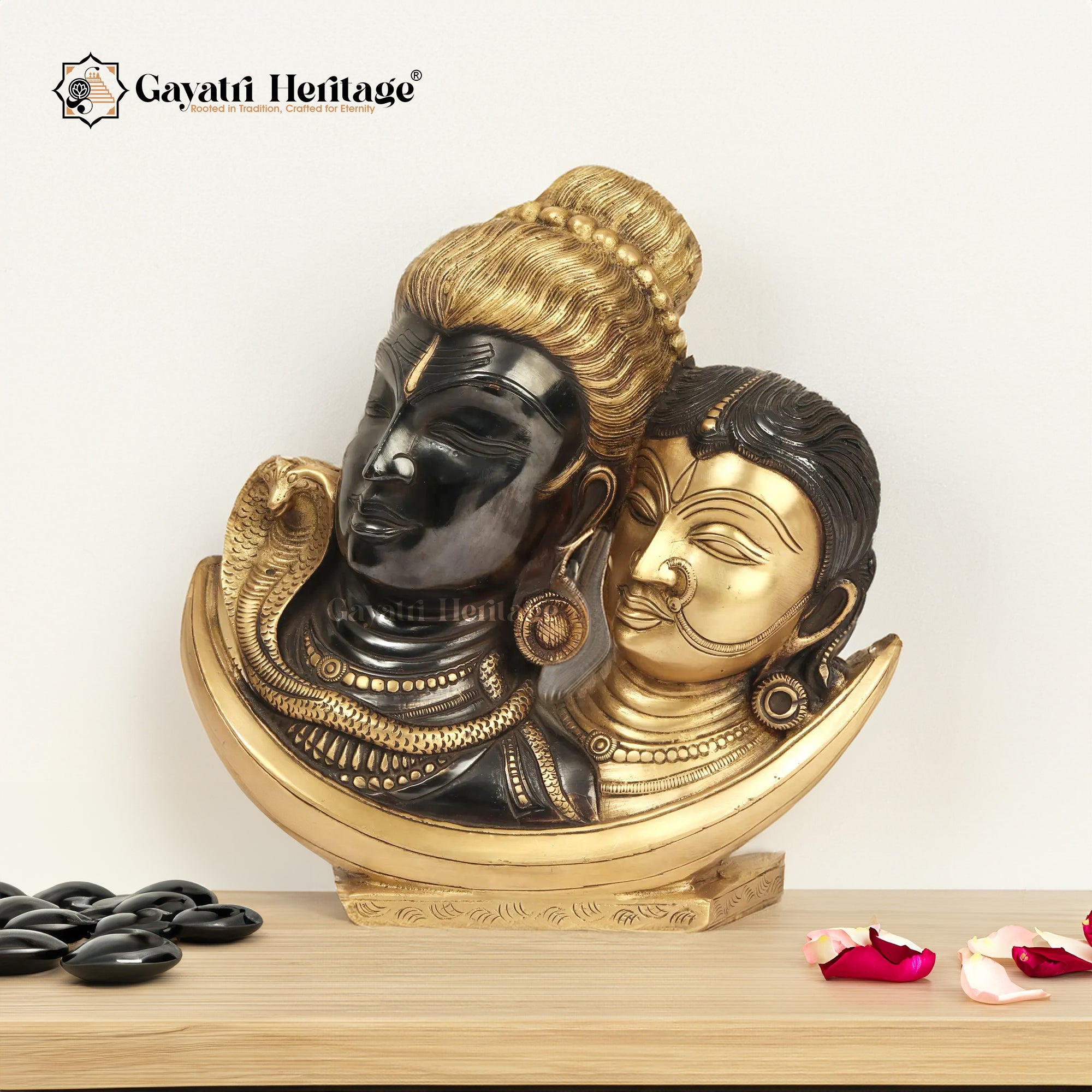 Brass Shiva Parvati On Crescent Moon – Sacred Celestial Sculpture | Gayatri Heritage