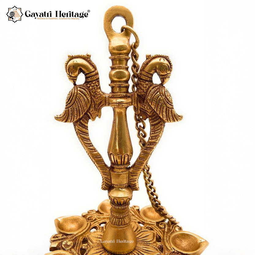 Brass 8-Wick Diya – Mayur Design Traditional Lamp | Gayatri Heritage