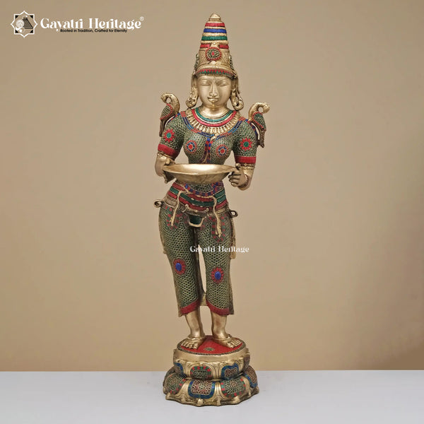 Brass Deeplady Figure in Stone Work – Divine Elegance & Illumination | Gayatri Heritage