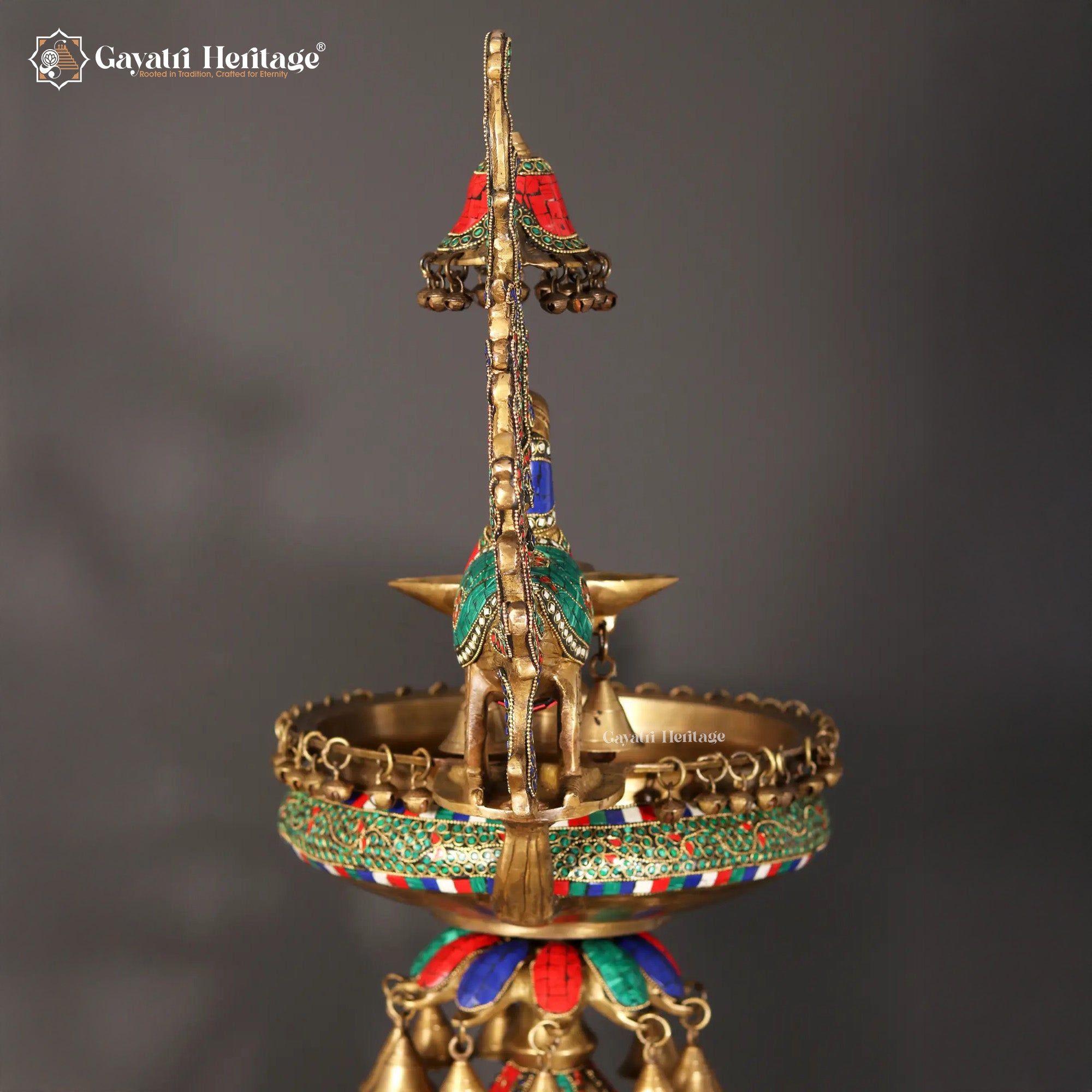 Brass Urli Stand with Parrot – Exquisite Stone Work | Gayatri Heritage