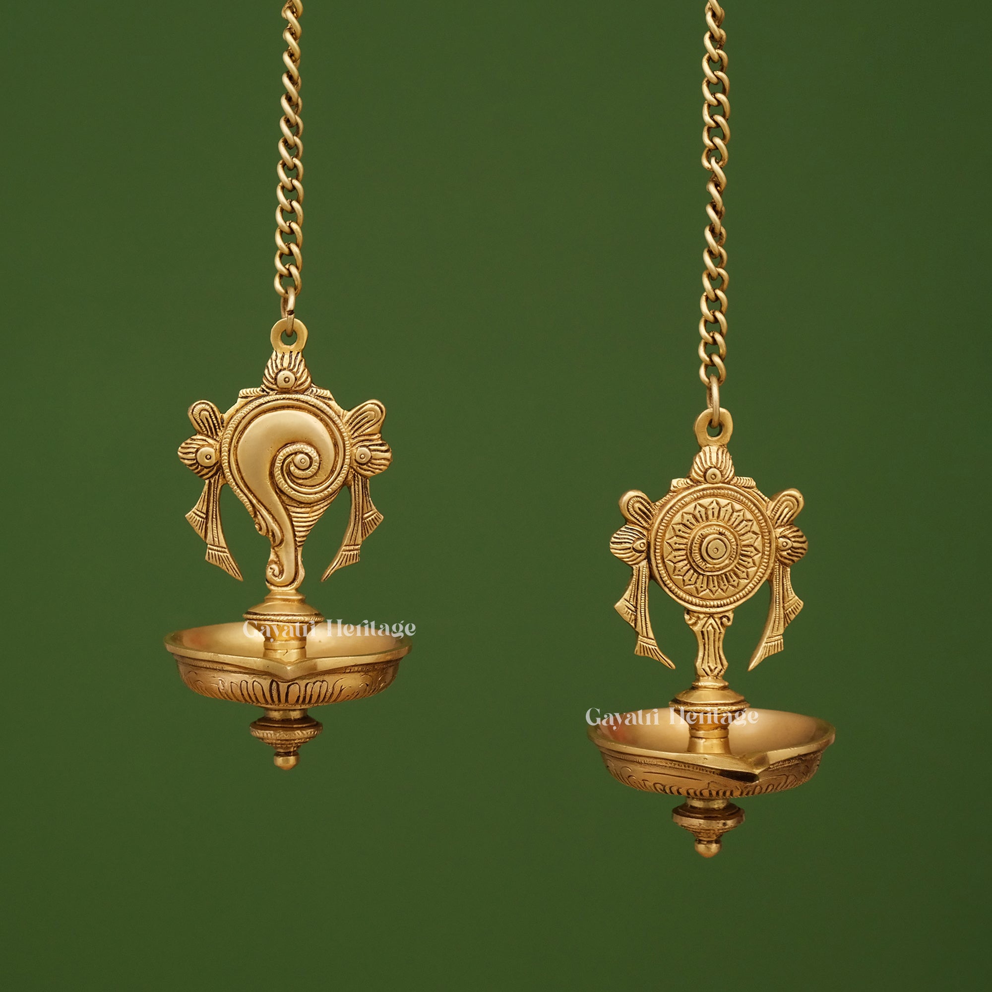 Brass Shankh Chakra Diya – Spiritual Oil Lamp for Pooja | Gayatri Heritage