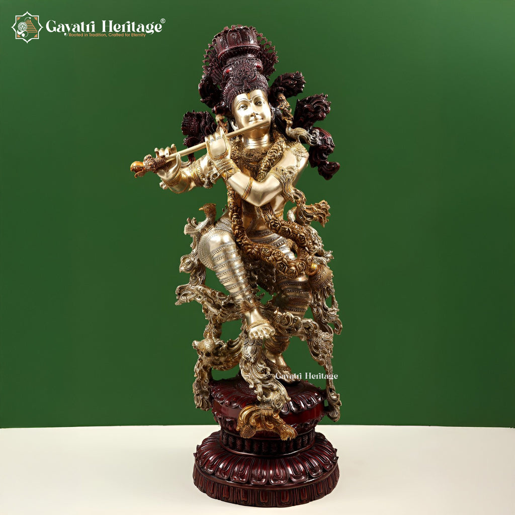 Brass Krishna Playing Flute – Divine Musical Icon | Gayatri Heritage