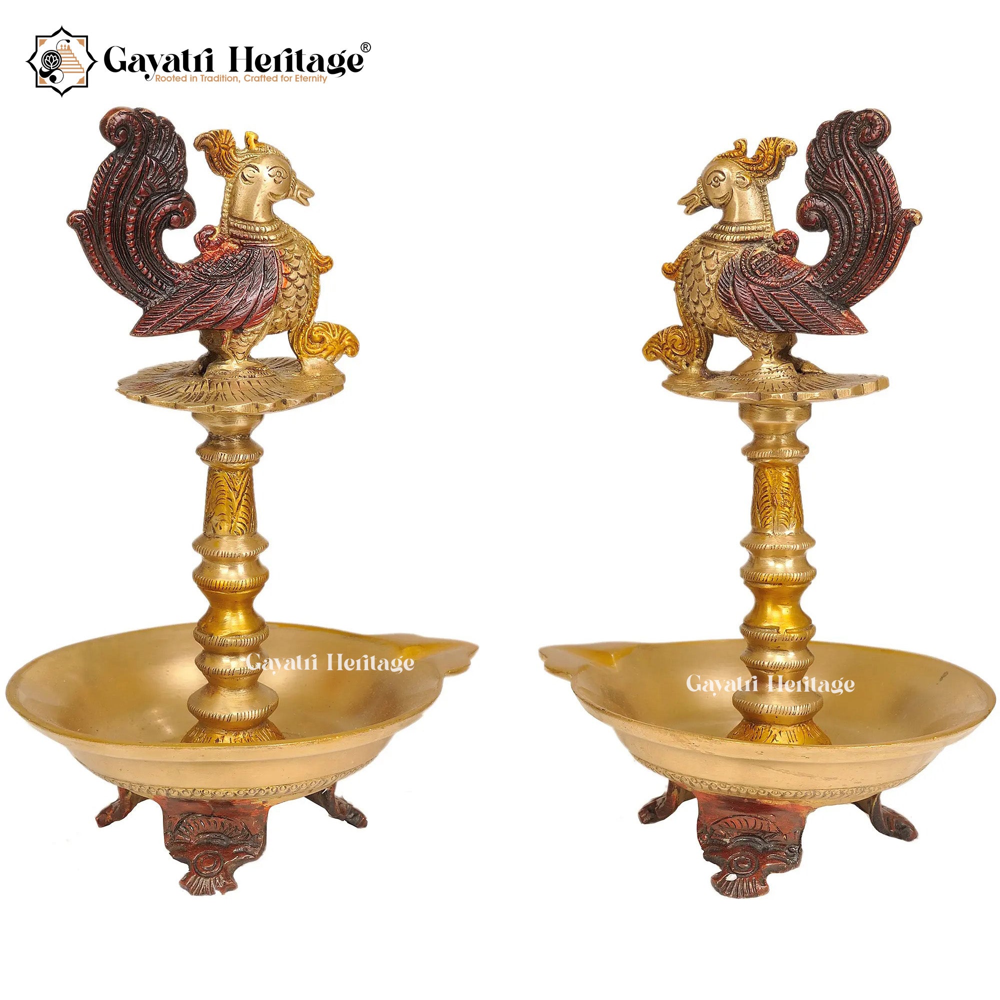 Brass Peacock Lamps – Traditional Lighting Decor Pair | Gayatri Heritage