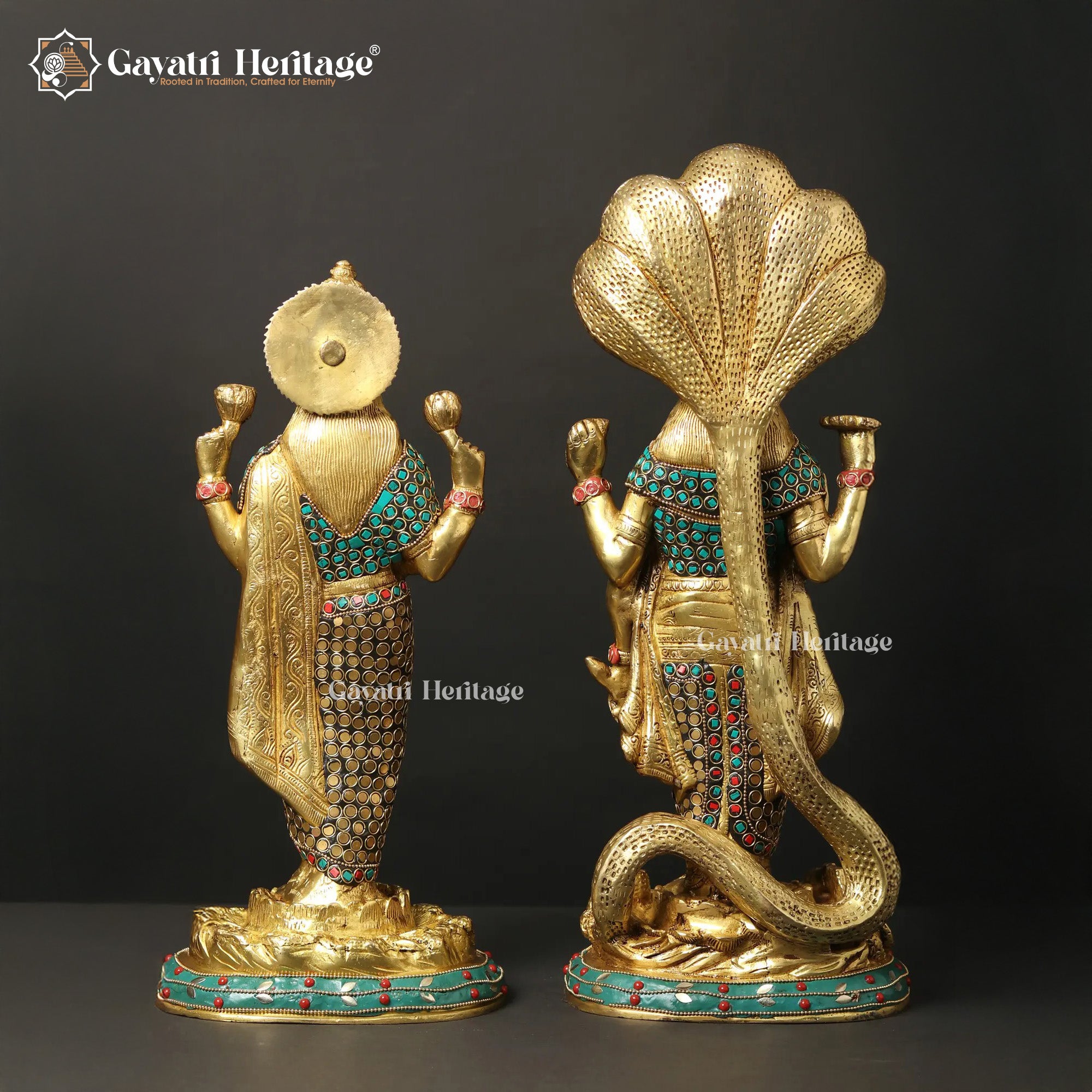 Brass Vishnu Laxmi Statue Pair – Divine Harmony for Your Home