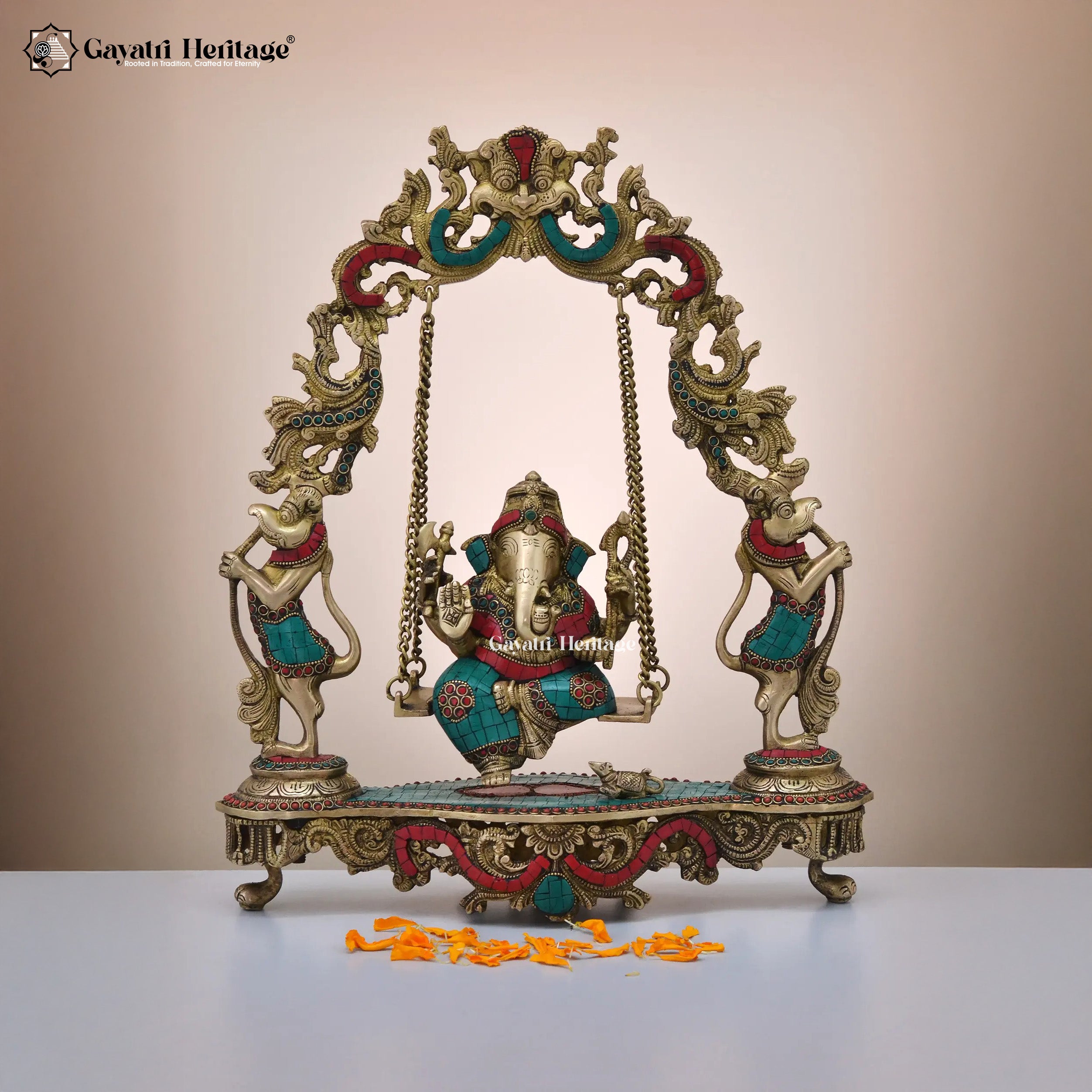 Brass Vinayagar Jhula with Stone Work – Divine Craftsmanship for Your Home
