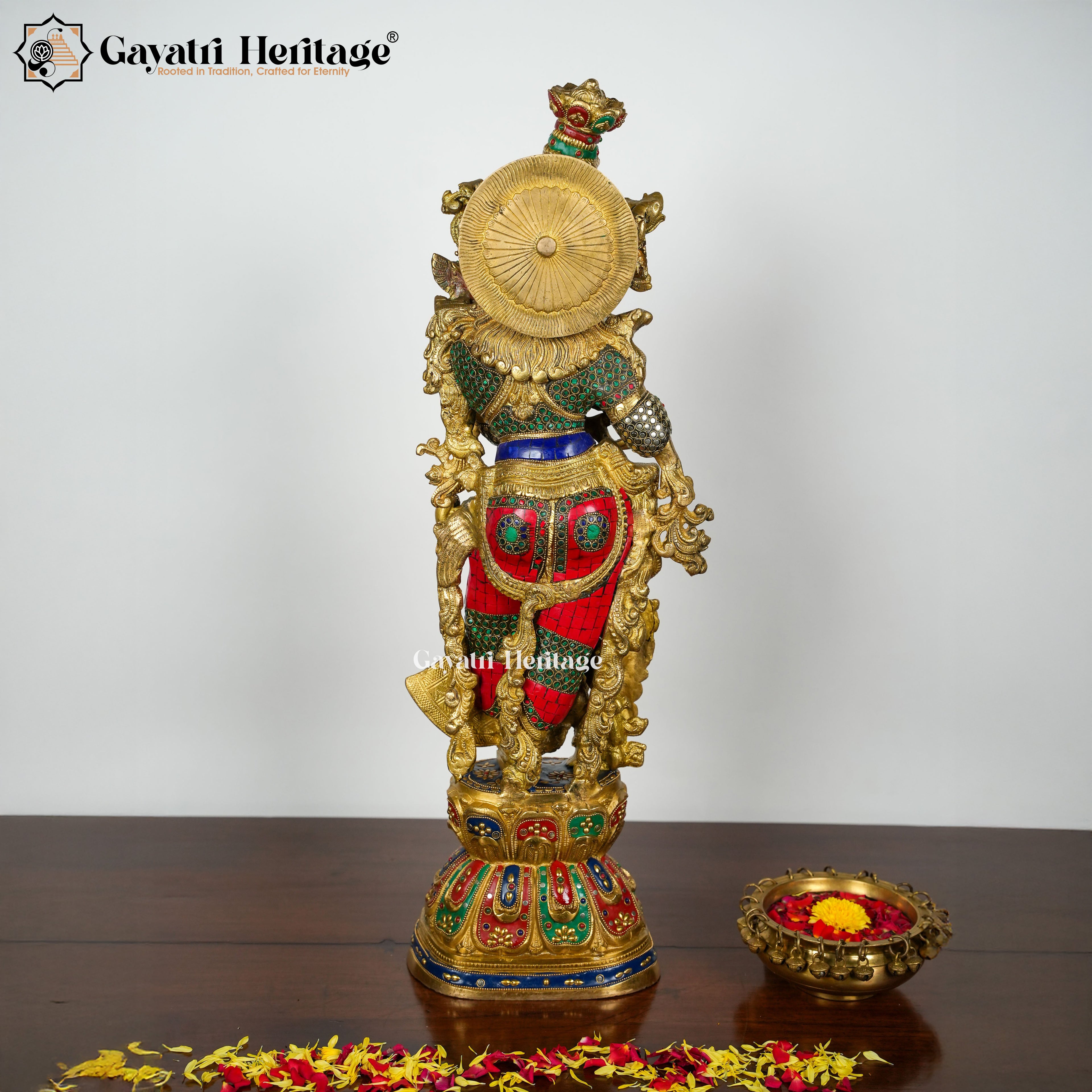 Brass Radha Rani in Stone Work – Divine Love Idol | Gayatri Heritage
