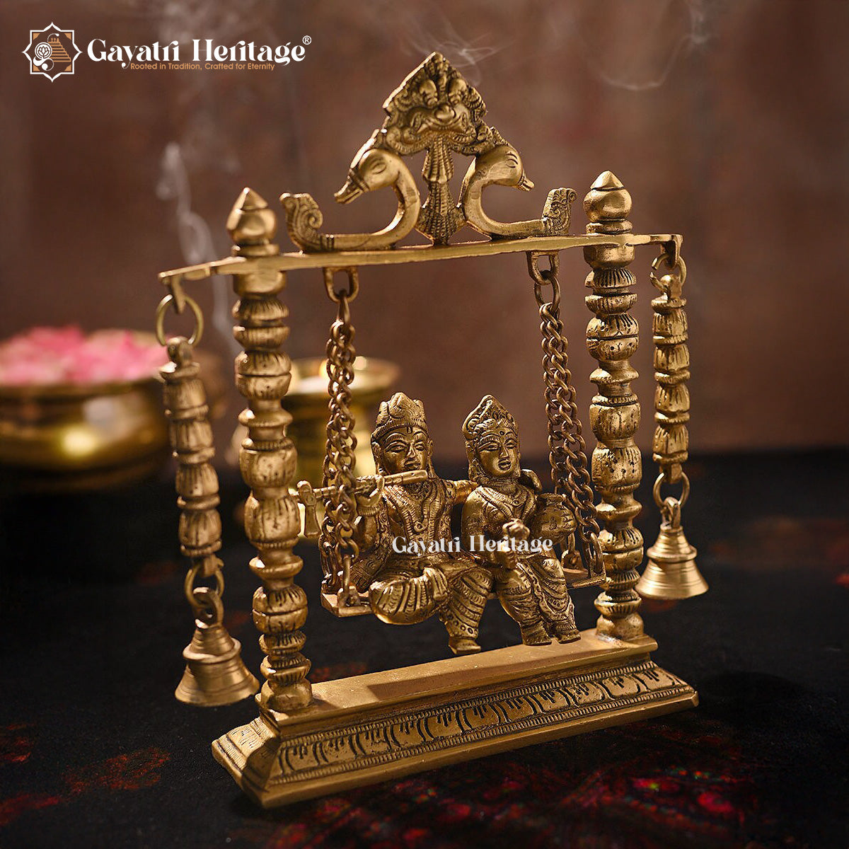 Brass Radha Krishna Jhula – Divine Swing Idol Decor | Gayatri Heritage