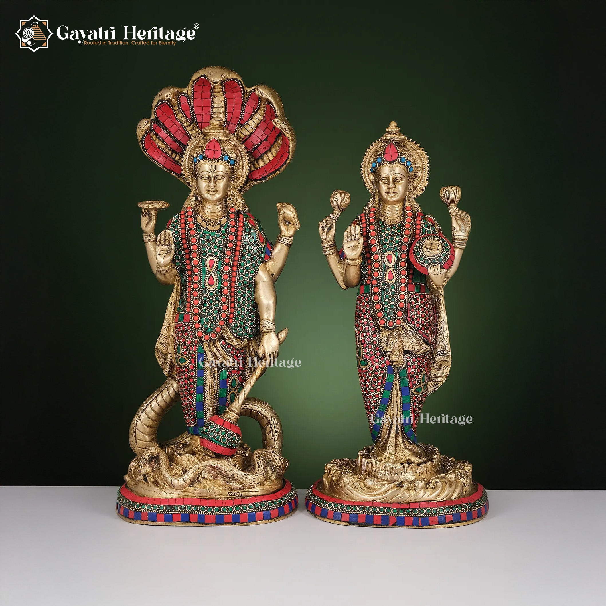 Brass Vishnu Laxmi in Stone Work – Premium Design Divine Idol | Gayatri Heritage