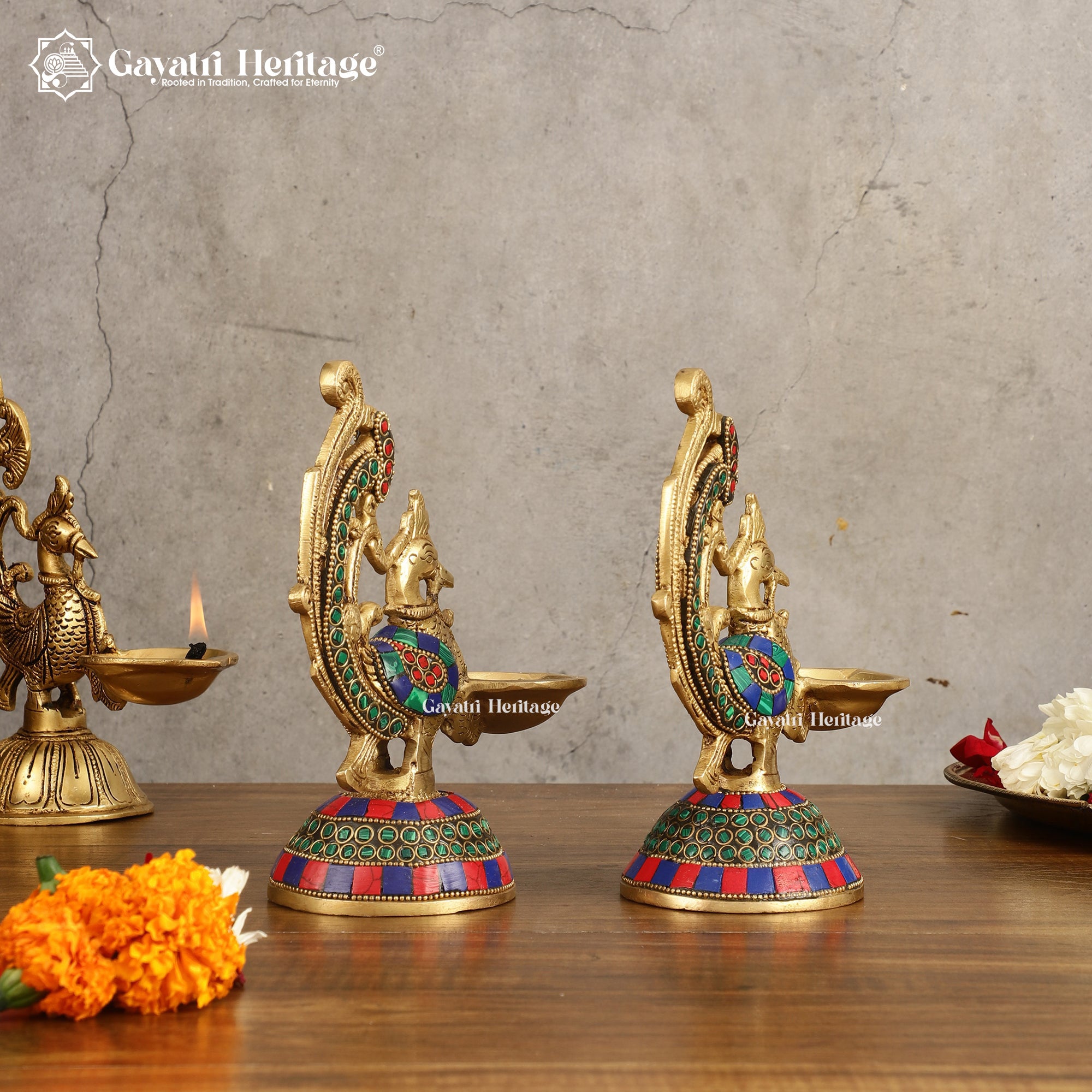 Brass Peacock Diya Set – Traditional Lighting Decor | Gayatri Heritage
