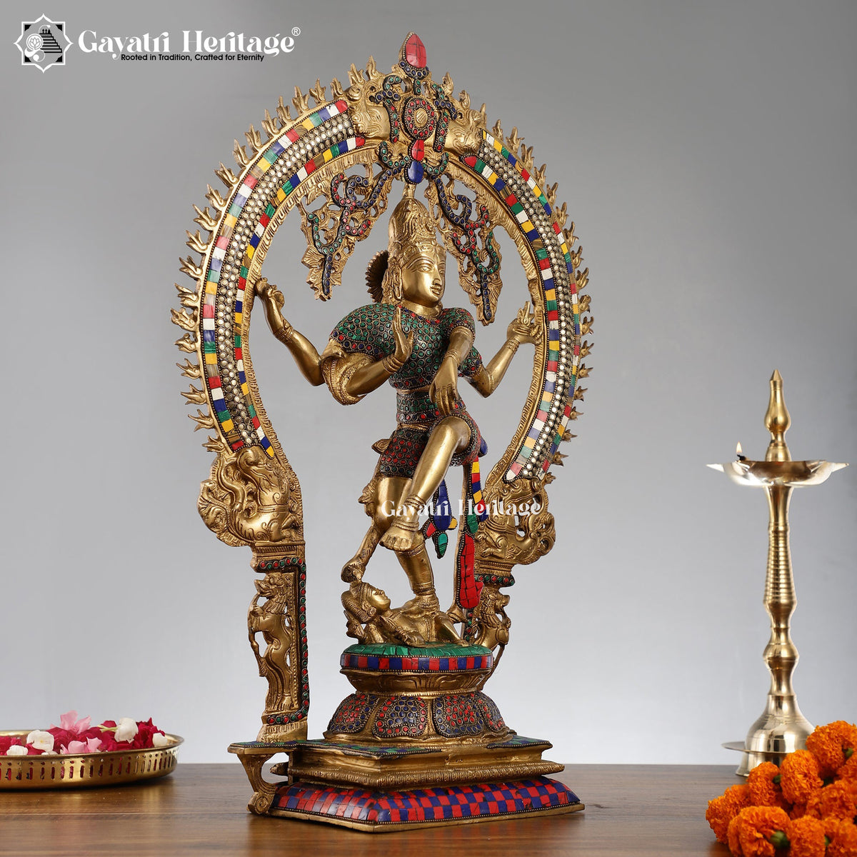 Brass Nataraj in Stone Artwork – Divine Dance of Shiva | Gayatri Heritage