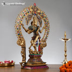 Brass Nataraj in Stone Artwork – Divine Dance of Shiva | Gayatri Heritage