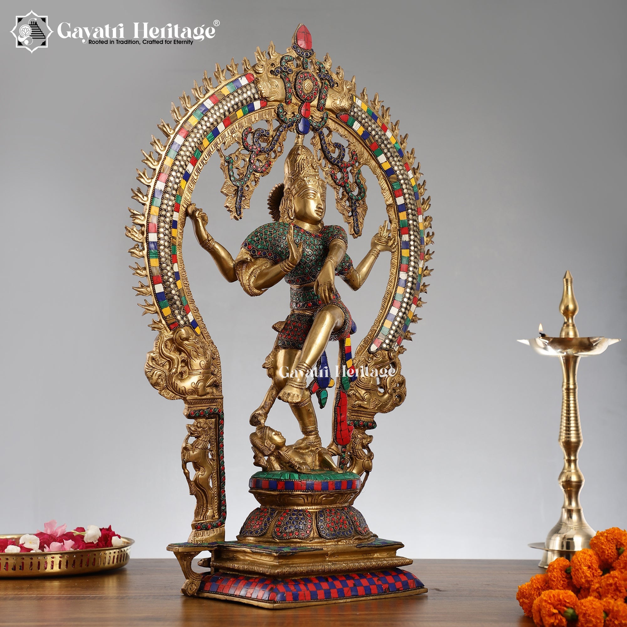 Brass Nataraj in Stone Artwork – Divine Dance of Shiva | Gayatri Heritage