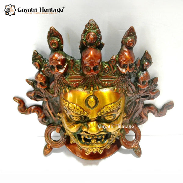 Brass Tibetan Mahakala Mask – Fierce Wall Decor Art | Gayatri Heritage