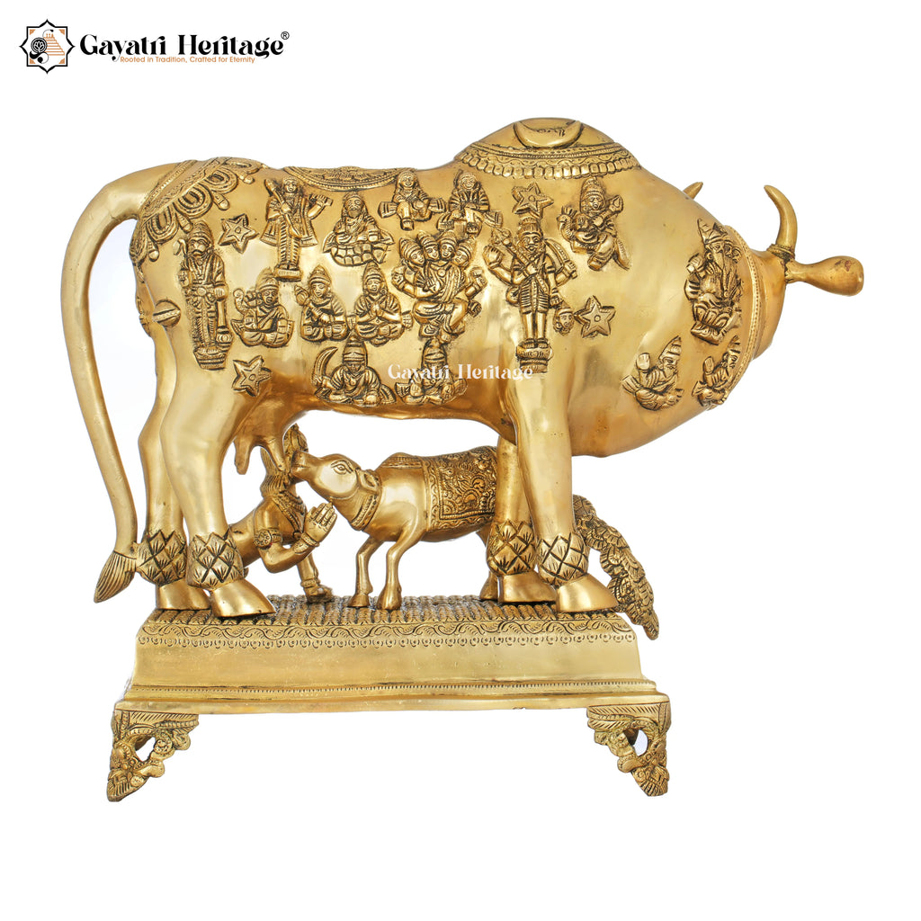 Brass Cow and Calf – Superfine Artistic Kamdhenu Idol | Gayatri Heritage