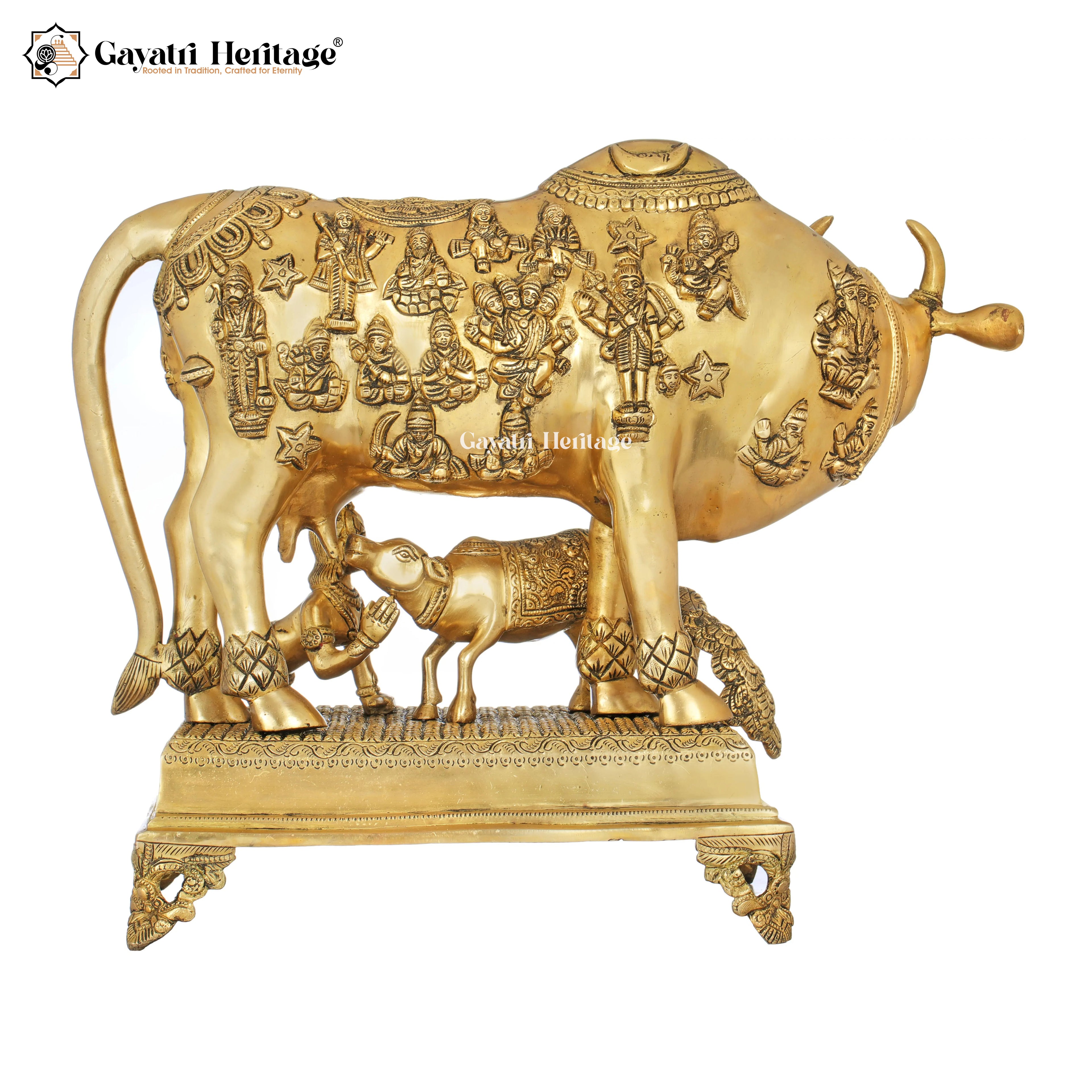 Brass Cow and Calf – Superfine Artistic Kamdhenu Idol | Gayatri Heritage