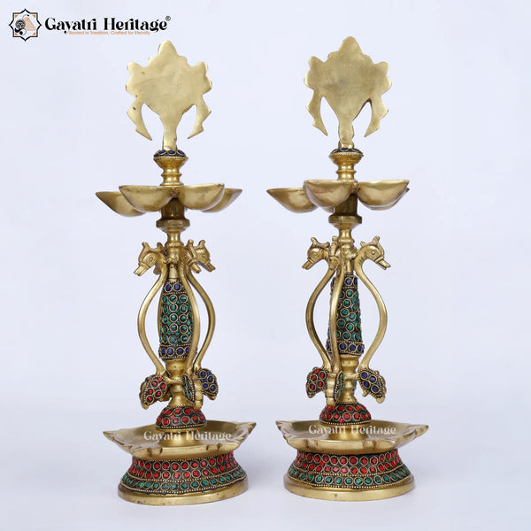 Brass Shankh Chakra Lamp Pair – Auspicious Diya Set | Gayatri Heritage