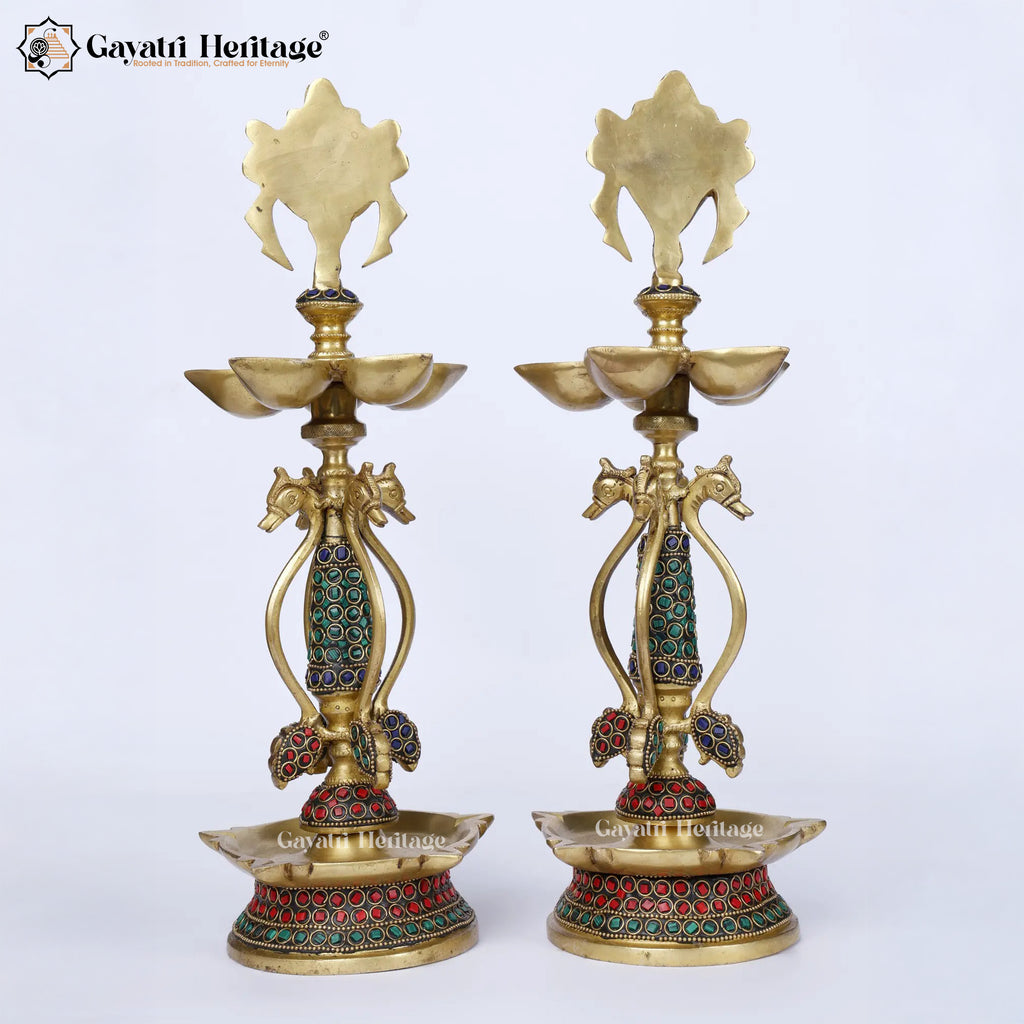 Brass Shankh Chakra Lamp Pair – Auspicious Diya Set | Gayatri Heritage