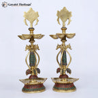 Brass Shankh Chakra Lamp Pair – Auspicious Diya Set | Gayatri Heritage