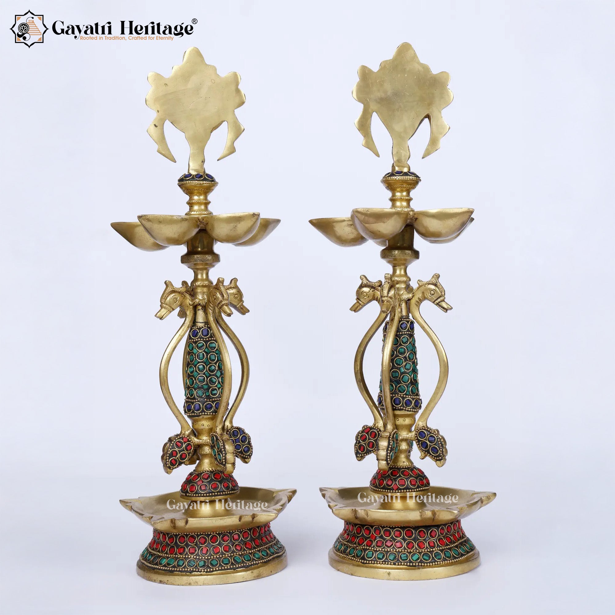 Brass Shankh Chakra Lamp Pair – Auspicious Diya Set | Gayatri Heritage