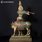Brass Krishna Statue – Exquisite Stone Work Art