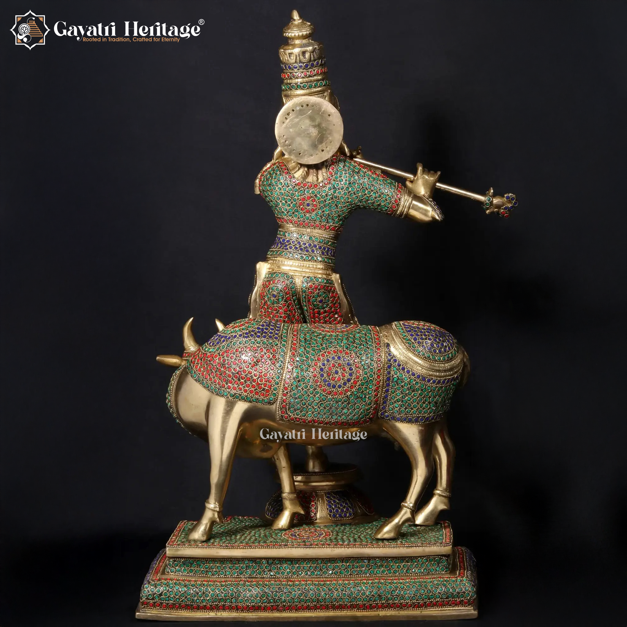 Brass Krishna Statue – Exquisite Stone Work Art