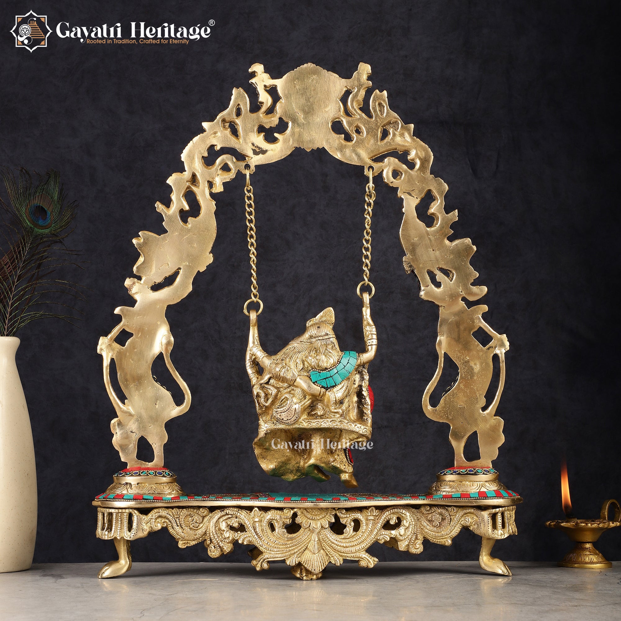 Brass Radha Krishna Jhula – Elegant Stonework Design