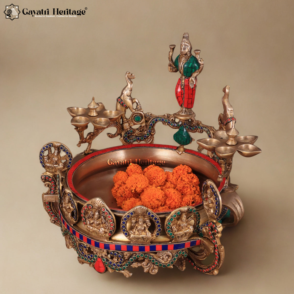 Brass Astalaxmi Urli – Sacred Religious Decor | Gayatri Heritage
