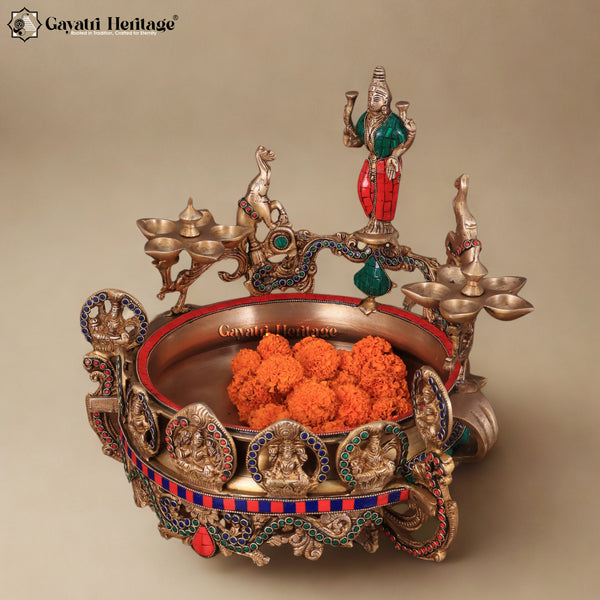 Brass Astalaxmi Urli – Sacred Religious Decor | Gayatri Heritage