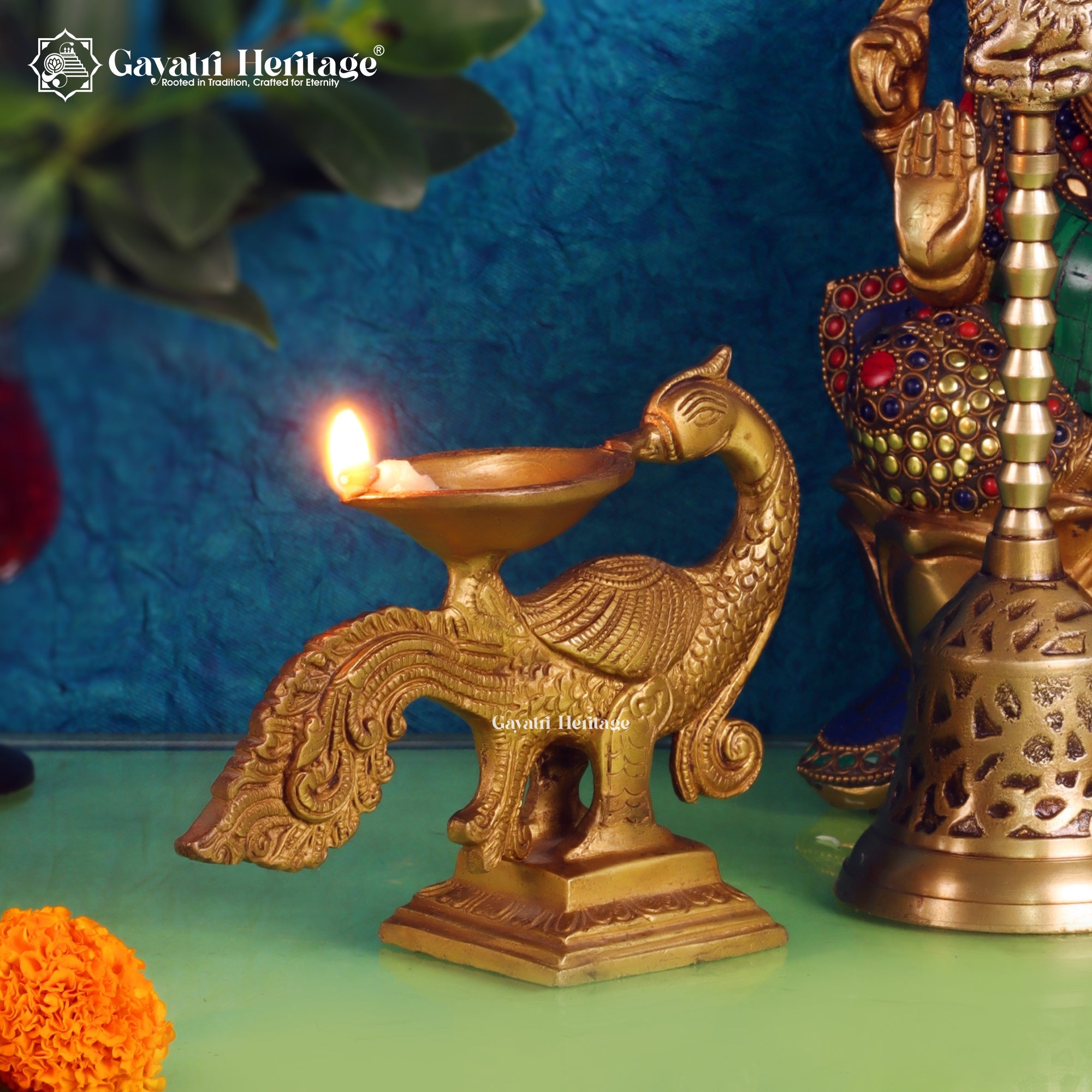 Brass Peacock Diya – Elegant Lighting Decor | Gayatri Heritage