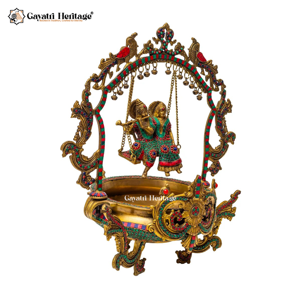 Brass Radha Krishna Urli – Elegant Decorative Bowl Idol