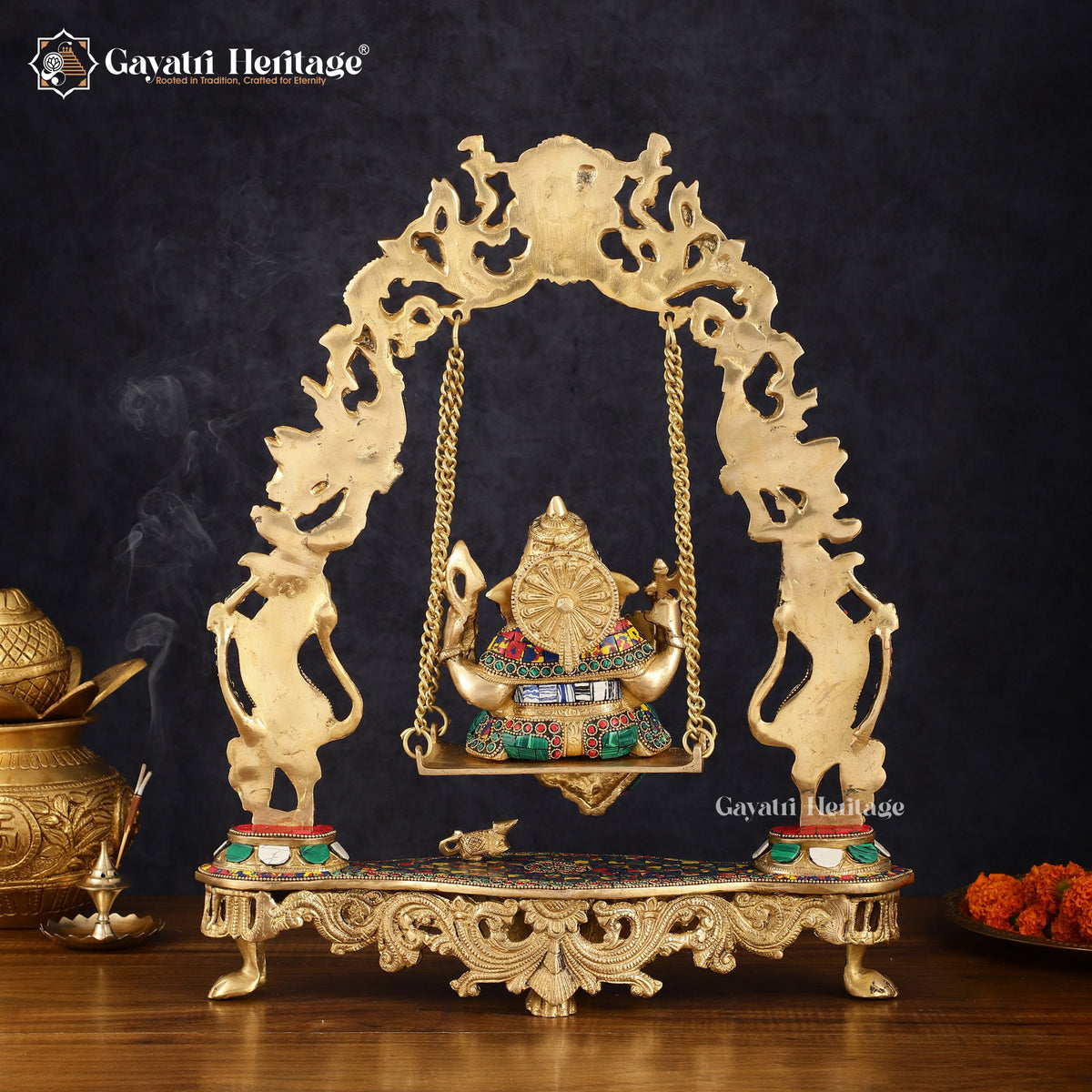 Brass Vinayagar Jhula – Handcrafted Stonework Swing for Puja