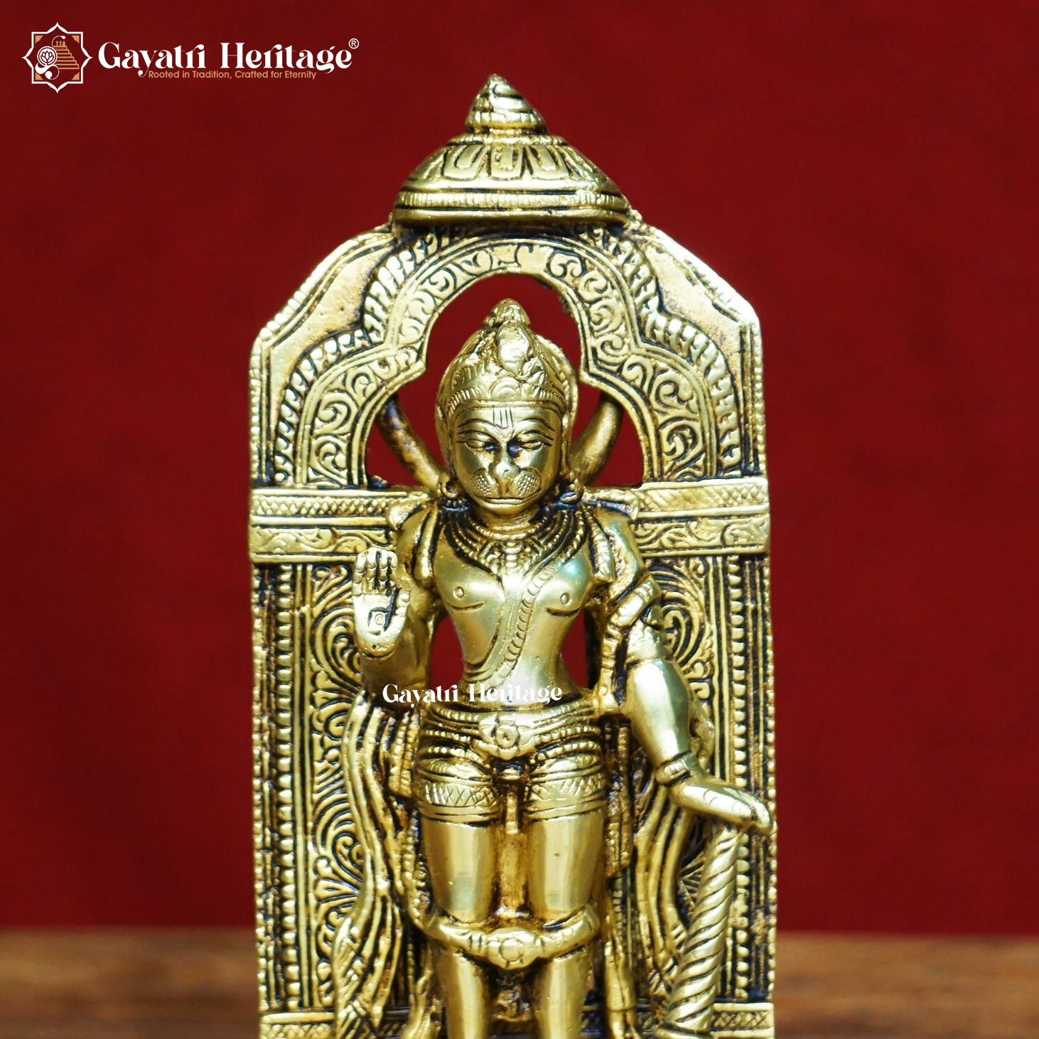 Brass Lord Bajrangi Idol – Hanuman with Prabhavali Frame | Gayatri Heritage