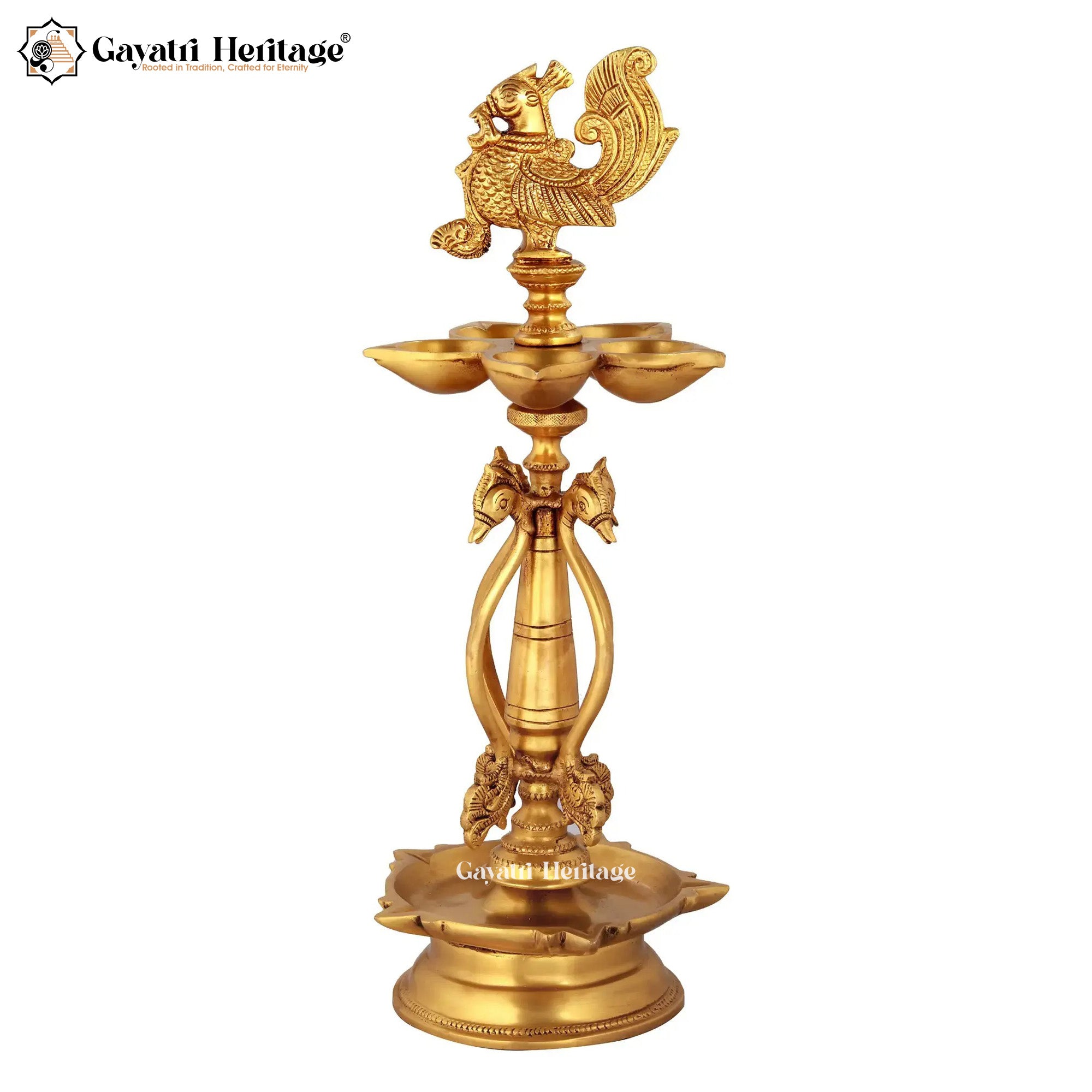 Brass Peacock Lamp Vilakku – Elegant Traditional Diya | Gayatri Heritage