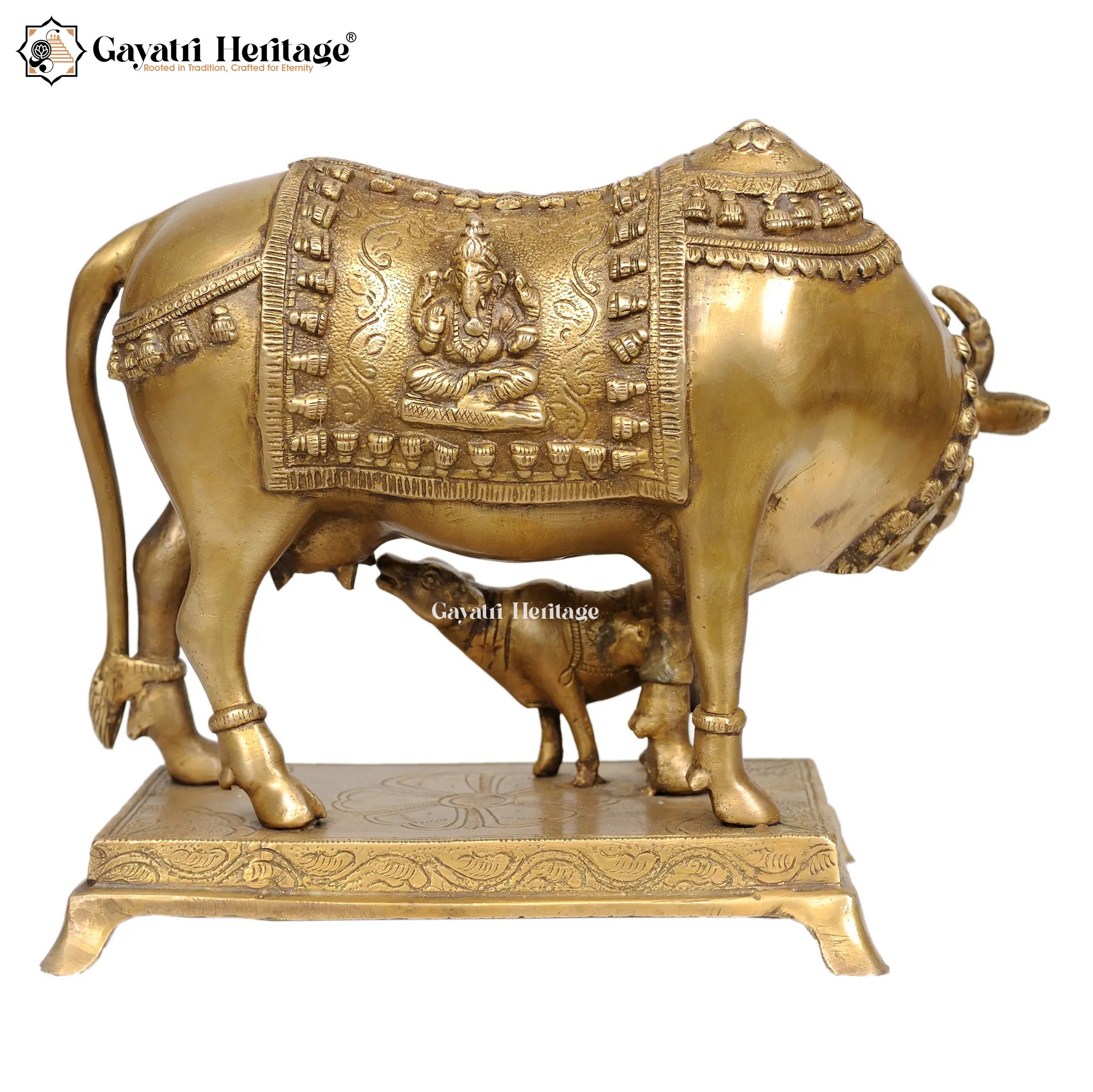 Brass Cow and Calf – Sacred Kamdhenu Idol for Home | Gayatri Heritage
